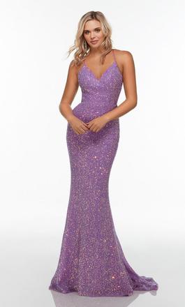 Style 61146 Alyce Paris Purple Size 00 Jewelled Sequin Side slit Dress on Queenly