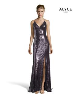 Style 60822 Alyce Paris Black Size 4 Sequin Side slit Dress on Queenly