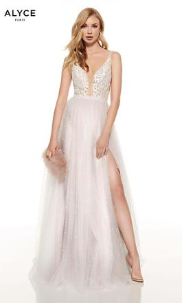 Style 60686 Alyce Paris White Size 2 Lace Side slit Dress on Queenly
