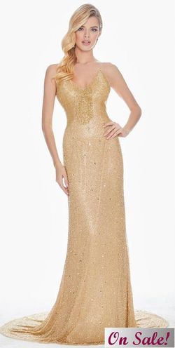 Style 1451 Ashley Lauren Gold Size 2 Pageant Straight Dress on Queenly