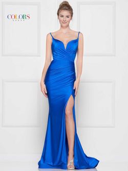 Style 2032 Colors Blue Size 20 Silk Floor Length Side slit Dress on Queenly