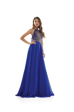 Style 2335 Colors Blue Size 6 Pageant Black Tie A-line Dress on Queenly