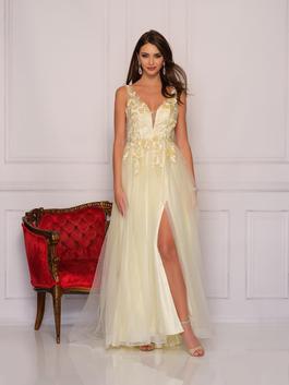 Style 10483 Dave and Johnny Yellow Size 8 Side slit Dress on Queenly