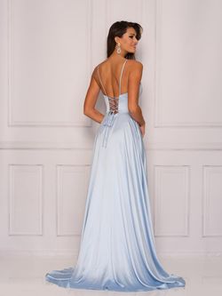 Style 10437 Dave and Johnny Blue Size 4 Black Tie Floor Length Side slit Dress on Queenly