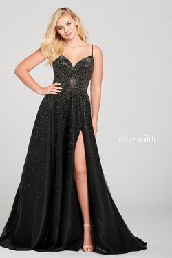 Style EW121001 Ellie Wilde Black Size 4 A-line Side slit Dress on Queenly