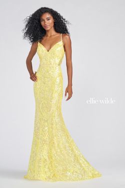 Style EW122022 Ellie Wilde Yellow Size 4 Jewelled Sequin Mermaid Dress on Queenly