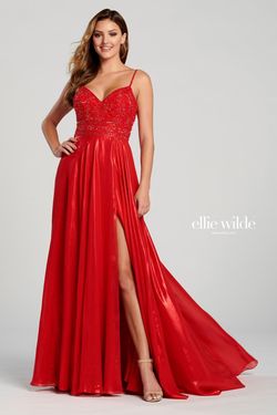 Style EW120107 Ellie Wilde Red Size 16 Train V Neck A-line Plus Size Side slit Dress on Queenly