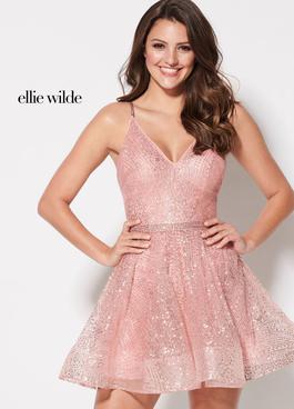 Style EW21937S Ellie Wilde Pink Size 8 Gold Flare Rose Gold Cocktail Dress on Queenly