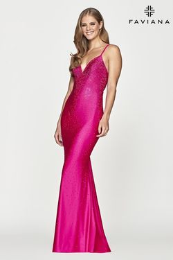 Style S10630 Faviana Hot Pink Size 00 Pageant Jersey Straight Dress on Queenly