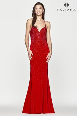Style S10656 Faviana Red Size 0 Jersey Flare Backless Straight Dress on Queenly