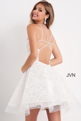 Style JVN04709 Jovani White Size 0 Flare Cut Out Spaghetti Strap Cocktail Dress on Queenly
