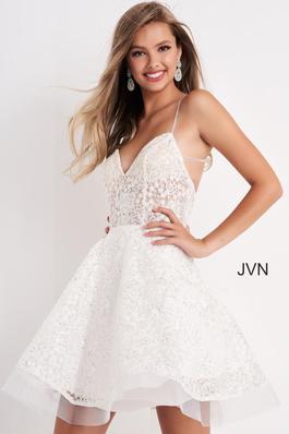 Style JVN04709 Jovani White Size 4 Flare Cocktail Dress on Queenly