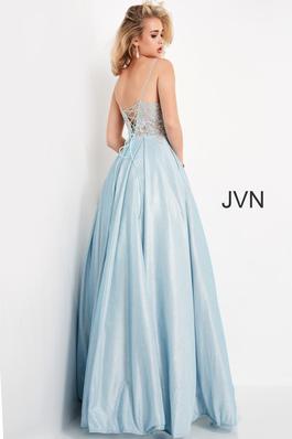 Style JVN2206 Jovani Light Blue Size 2 Cut Out Spaghetti Strap Ball gown on Queenly