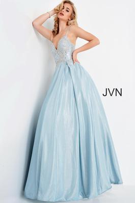 Style JVN2206 Jovani Light Blue Size 2 Cut Out Spaghetti Strap Ball gown on Queenly