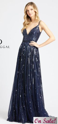 Style 4961 Mac Duggal Navy Blue Size 8 Sequin Straight Dress on Queenly