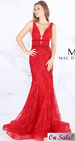 Style 66707M Mac Duggal Red Size 0 Jewelled Prom Mermaid Dress on Queenly