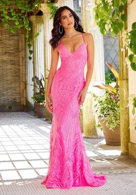 Style 43032 Morilee Pink Size 8 Fitted Sequin Mermaid Dress on Queenly