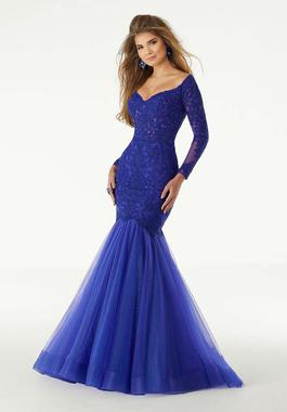 Style 43060 Morilee Blue Size 10 Long Sleeve Ball gown on Queenly