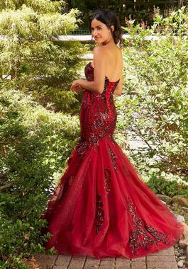 Style 47075 Morilee Red Size 16 Pattern Flare Strapless Fitted Sequin Mermaid Dress on Queenly