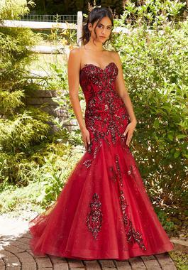 Style 47075 Morilee Red Size 16 Pattern Flare Strapless Fitted Sequin Mermaid Dress on Queenly