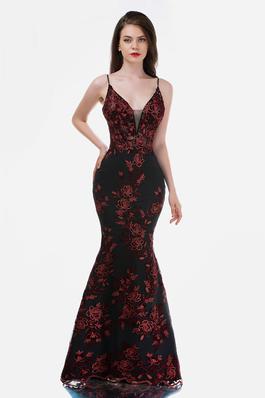 Style 2240 Nina Canacci Red Size 0 Pageant Sheer Mermaid Dress on Queenly