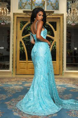 Style PS22934 Portia and Scarlett Blue Size 4 Sweetheart Overskirt Turquoise Side slit Dress on Queenly
