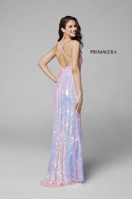 Style 3441 Primavera Pink Size 00 Multicolor Ombre Light Blue Side slit Dress on Queenly