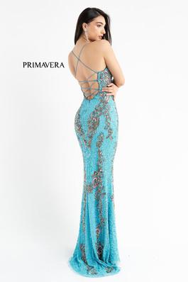 Style 3211 Primavera Blue Size 00 Cut Out Spaghetti Strap Turquoise Side slit Dress on Queenly