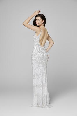 Style 3433 Primavera White Size 6 Backless Fully-beaded Side slit Dress on Queenly