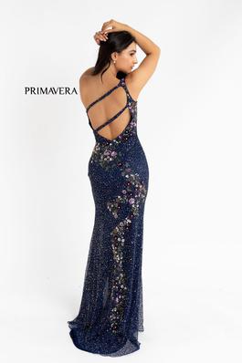 Style 3641 Primavera Blue Size 8 One Shoulder Fully-beaded Side slit Dress on Queenly