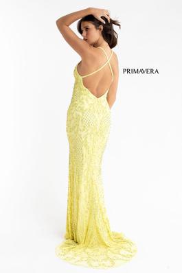 Style 3721 Primavera Yellow Size 2 Cut Out Fully-beaded Side slit Dress on Queenly