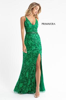 Style 3630 Primavera Green Size 8 Backless Side slit Dress on Queenly