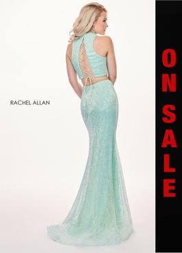 Style 6450 Rachel Allan Light Green Size 0 Two Piece Cut Out Mermaid Dress on Queenly