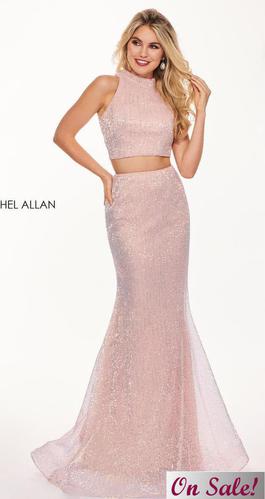 Style 6450 Rachel Allan Light Pink Size 2 High Neck Jewelled Mermaid Dress on Queenly