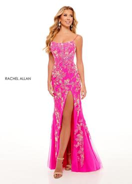 Style 7027 Rachel Allan Pink Size 8 Cut Out Spaghetti Strap Side slit Dress on Queenly
