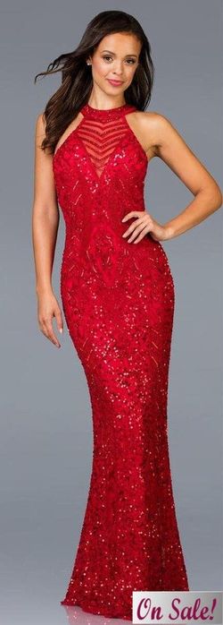 Style 48690 Scala Red Size 4 Pageant Jewelled Straight Dress on Queenly