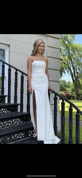 Sherri Hill White Size 0 Side Slit Square Neck Fully-beaded Straight Dress on Queenly