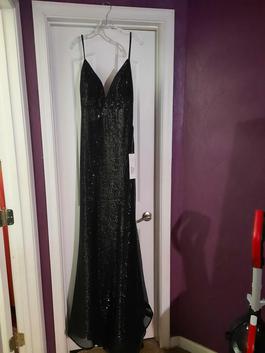 Jovani Black Size 14 V Neck Floor Length Sequin Mermaid Dress on Queenly