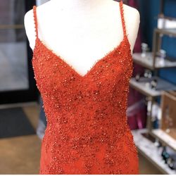 Jovani Red Size 6 Pattern Sequined 50 Off Backless Mermaid Dress on Queenly