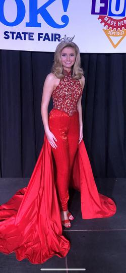 Sherri Hill Red Size 2 Jewelled Cape Jumpsuit Dress on Queenly