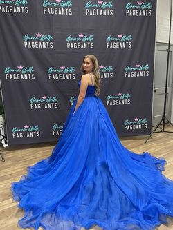 Sherri Hill Blue Size 6 Overskirt Halter Square Neck Ball gown on Queenly