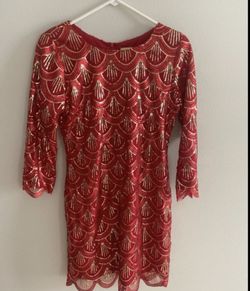 antonio melani Red Size 0 Gold Sequin Cocktail Dress on Queenly