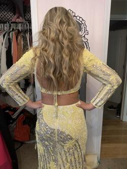 Sherri Hill Yellow Size 8 Multicolor Backless Long Sleeve Fully-beaded Side slit Dress on Queenly