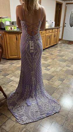 Sherri Hill Purple Size 4 Corset Pattern Spaghetti Strap Straight Dress on Queenly
