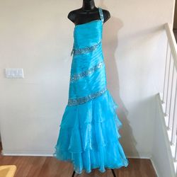 Style E147007 Laffe Jasmine Blue Size 12 Sequined Prom Pageant Mermaid Dress on Queenly