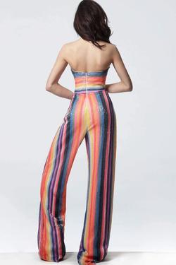 Style 1075 Jovani Multicolor Size 4 Flare Black Tie Interview Jumpsuit Dress on Queenly