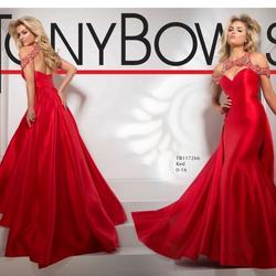 Style 117266 Tony Bowls Red Size 6 Jewelled Prom Overskirt Train Dress on Queenly