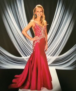 Mac Duggal Hot Pink Size 4 Floor Length Jewelled Mermaid Dress on Queenly