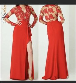 Nicole Bakti Red Size 2 50 Off V Neck Sheer Floor Length Side slit Dress on Queenly