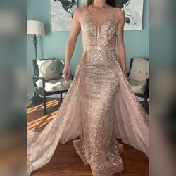 Jovani Pink Size 0 Overskirt Jewelled Floor Length Mermaid Dress on Queenly